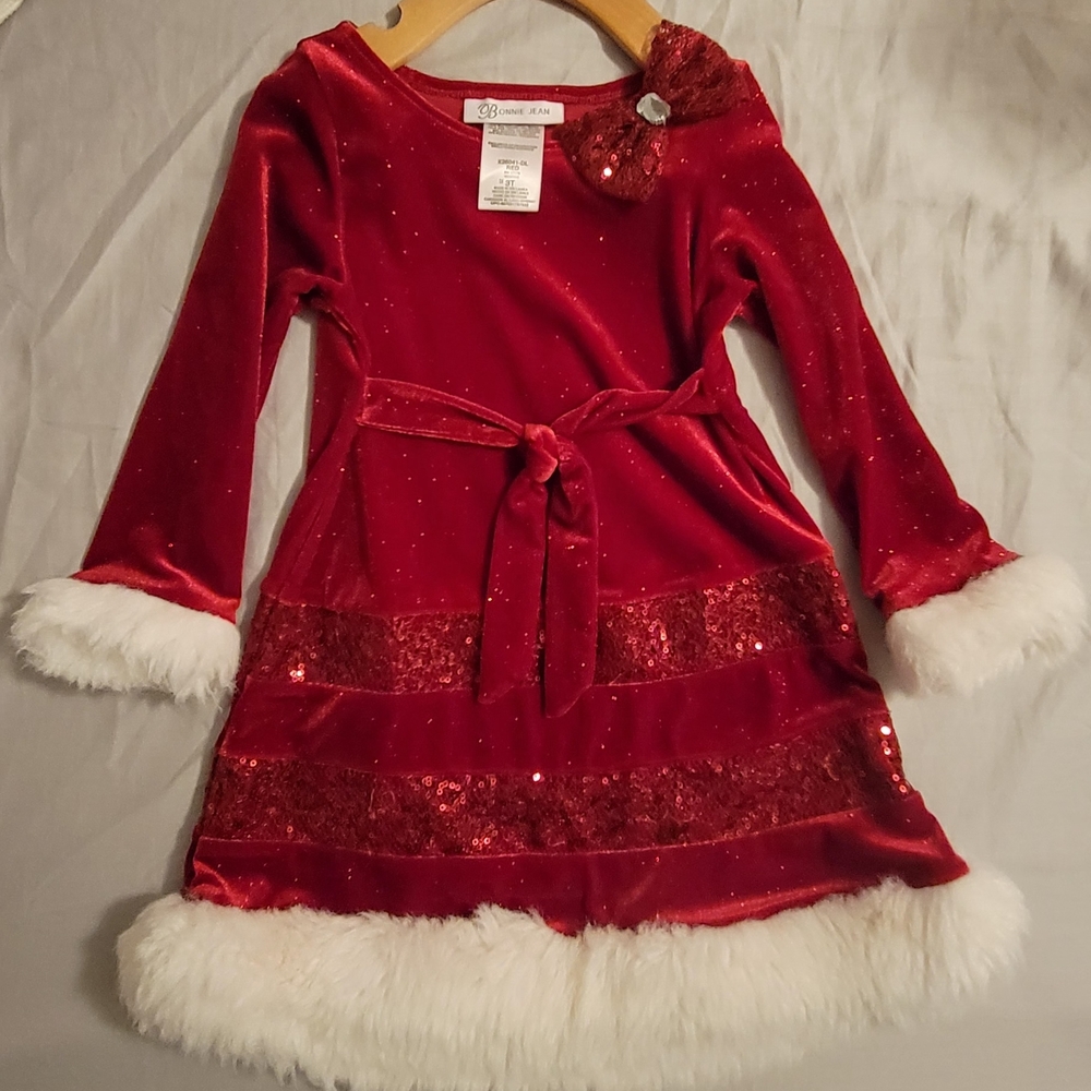 Red Velvet Holiday Dress with Faux Fur Trim